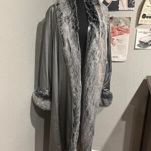 Silvery grey faux fur trim and cuff trench coat